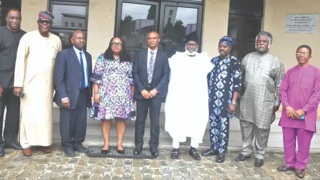 MD, Voda Paints Limited, Rotimi Aluko (left); MD, Dalux Chem. Ind Nig. Ltd, Raphael Danilola; MD IOWA Plc, Sulemon Tella; Assistant Director, MAN, Oluchi Odimuko; Group MD, Chemstar Ind.Nig. Ltd and PMA Chair, Adedayo Paseda; MD Powerseal Nig.Ltd, Ibrahim Usman; MD Gold Edge Ind. Nig. Ltd, Yinka Gabriel; Chair, Sharon Paint and Chem. Co. Ltd, Josiah Nduka (SAN) and ED, PMA, Jude Maduka, at the association’s general meeting, held in Lagos.