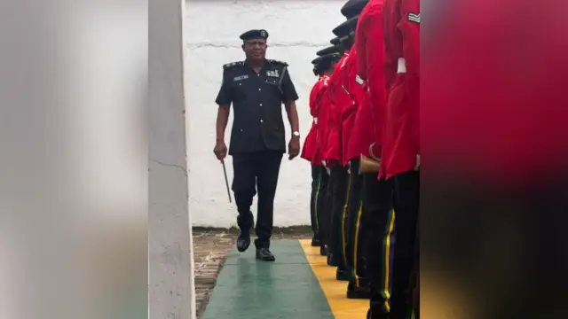New Anambra CP, Nnanna Oji Ama, inspecting a parade event mounted on his arrival at the State Police Command