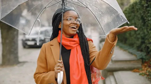 Young woman looking stylish under the rain