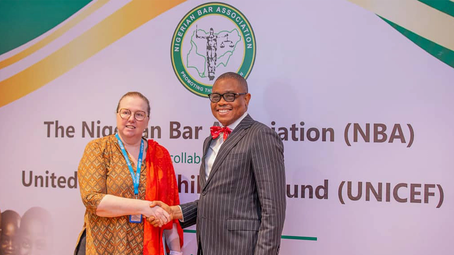 UNICEF Chief Child Protection, Abuja, Natalie McCauley (left) and NBA President, Afam Osigwe.