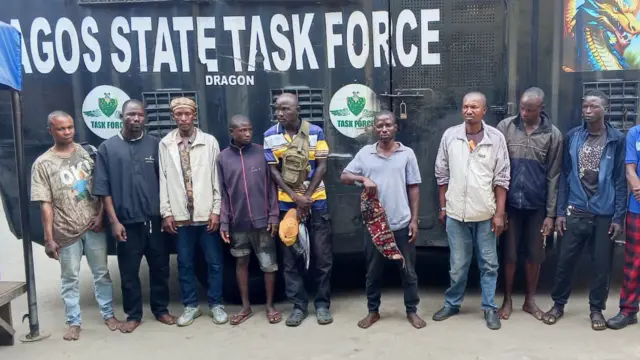 Some motorcyclists who were arrested during the raid.