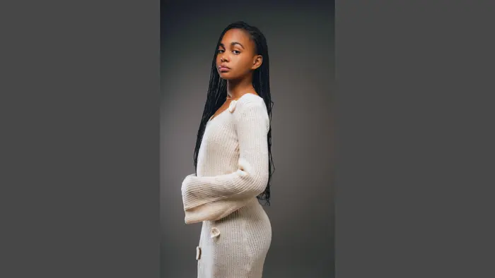 Young woman wearing crochet dress