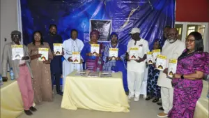 Prof. Dayo Duyile (left), Oghenemairo Adegeye, Prince Ebenezer Adeniyan, Rt. Rev. Prof Sunday Obeka, Olori Comfort Olayinka Kiladejo, Hon. Mrs. Yinka Akinfolarin, Dr. Hakeem Oladipo Oyeneyin, Mrs. Jadesola, Prince Olufemi Adegeye, Tolu Akinbohun, Prof. Mrs Nireti Duyilemi at the official unveiling of Realitylife Magazine Studio Ondo City