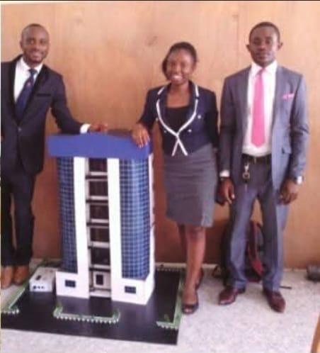 Team members with the working elevator prototype developed for the CODET competition.