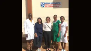 Evelyn Castle, Founder and CEO of EHA Impact Ventures flanked by Founder and representatives of Ananya Health during an intervention