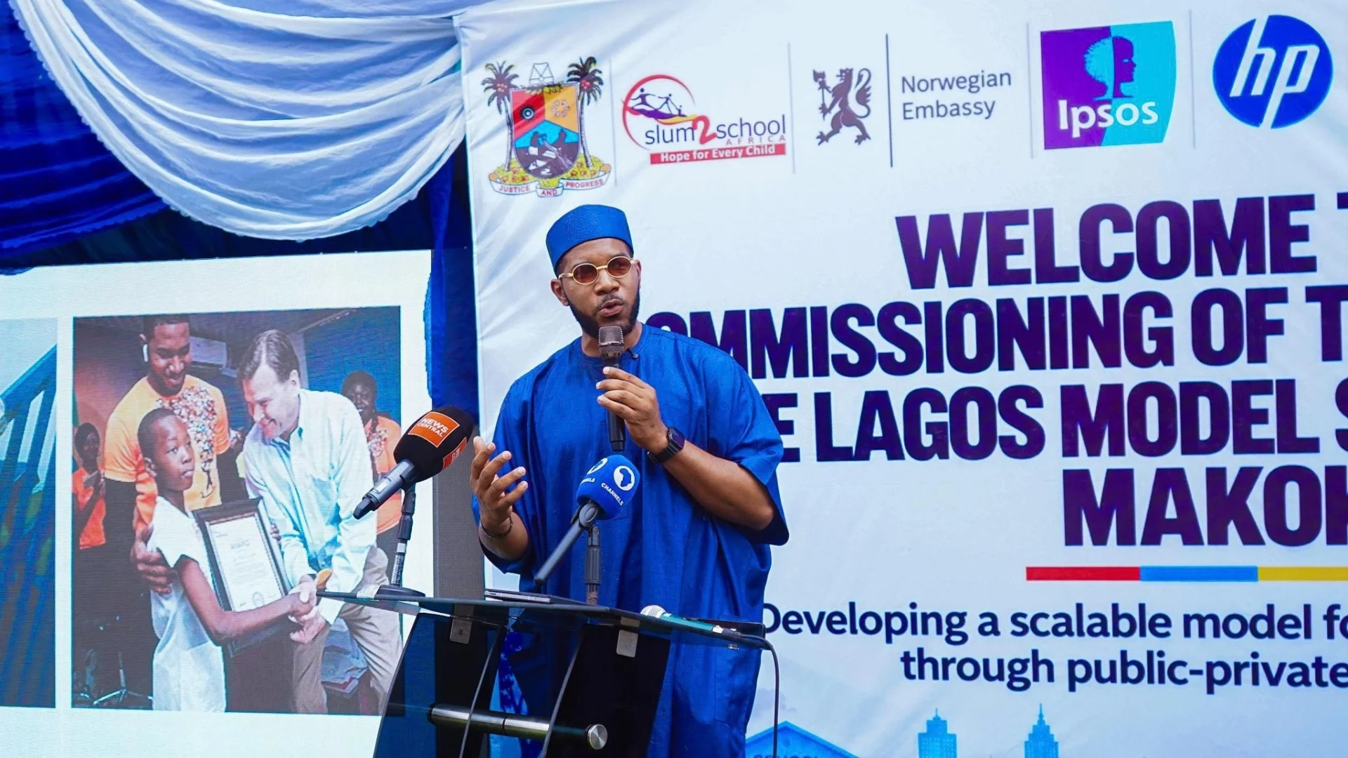 Orondaam Otto, Executive Director, Slum2School Africa, during the commissioning of a school built by Slum2School Africa