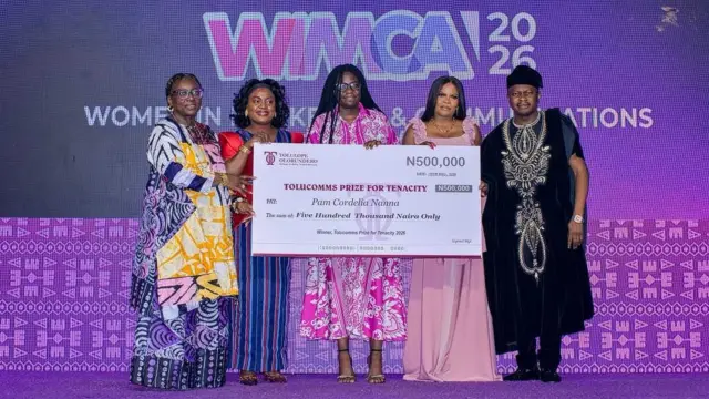 L-R: Mrs Tolulope Medebem, COO & Lead Consultant, AsterIML; Tolulope Olorundero, Founder & Executive Director, PRWF Global and Founder & Principal Consultant, Mosron Communications; Pam Cordelia Nanna’s representative, Ramat Babah Director, Treasury Ihs Tower, Joshua Ajayi, Publisher of Brand Communicator