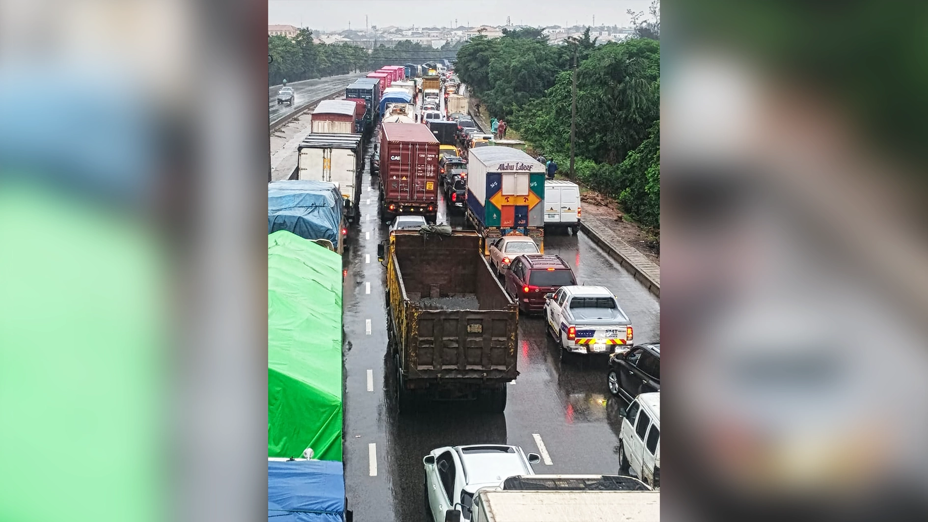 Traffic stretching to Secretariat Bus Stop, Alausa, yesterday.                                                                                                PHOTO: VICTOR GBONEGUN