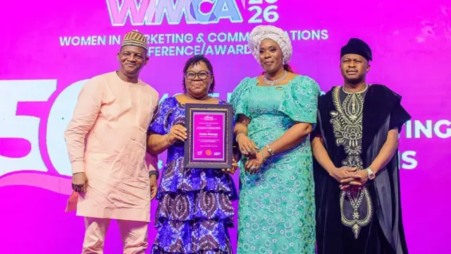 Director General Advertising Regulatory Council of Nigeria (ARCON) Olalekan Fadolapo (left);Marketing Director, Imperio International  Limited Roseline Abaraonye; Lagos State Commissioner for Commerce, Cooperative, Trade and Investment Folashade Ambrose-Medebem and  Publisher of Brand Communicator Joshua Ajayi  during  Women in Marketing and Communications Conference/ Awards(WIMCA) 2026 held recently in Lagos recently.