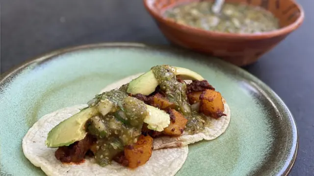 Crispy potato and chorizo tacos