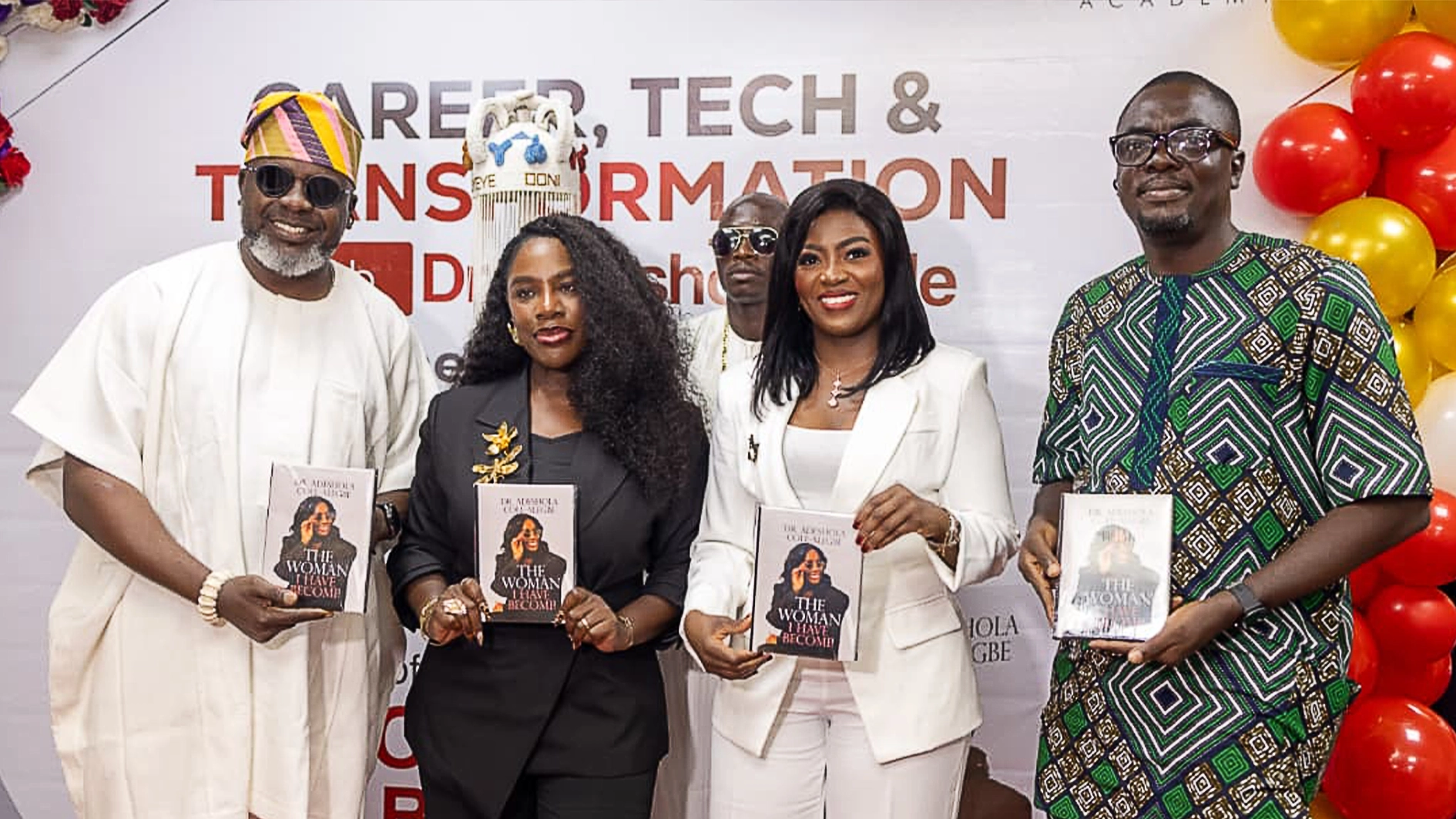 Captain Dele Alegbe (left); The Author, Dr. Adeshola Cole-Alegbe; Guest of Honour, Olori, Queen Ashley Afolashade Ojaja Ogunwusi and Book Reviewer, Femi Odeyemi at the event.