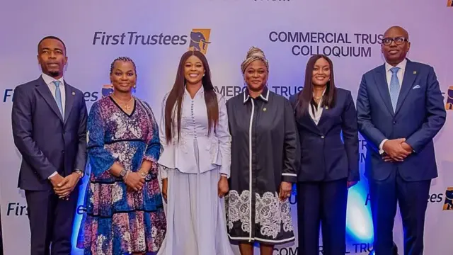 From L-R: Dr. Julius B. Omodayo-Owotuga, Executive Director, Strategy & Transformation, First Bank of Nigeria Limited; Adeyemi Adebisi, Director, First Trustees Limited; Ereifemi Akeredolu, Managing Director/CEO, First Trustees Limited; Yewande Amusan, Chairman, FirstCap Limited; Fiona Ahimie, Managing Director/CEO, First Securities Brokers Limited; and Wale Oyedeji, Group Managing Director, First HoldCo Plc., at the First Trustees maiden edition of the Commercial Trust Colloquium recently held in Lagos, Nigeria.