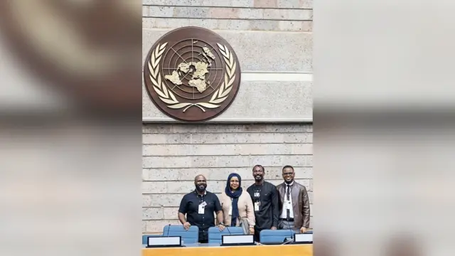 DTC ICT Skills for Youth Project Coordinator, Olusegun Alimi (L); Head, DTC Nigeria, Dr. Thuweba Diwani; Founder, Africacomicade, Michael Oscar; Technical Advisor, GIZ, Emmanuel Dickson, at UNON during the Games and SDG Summit, Nairobi, April 2026