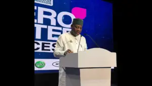 Minister of Education, Dr. Tunji Alausa, speaking at the event