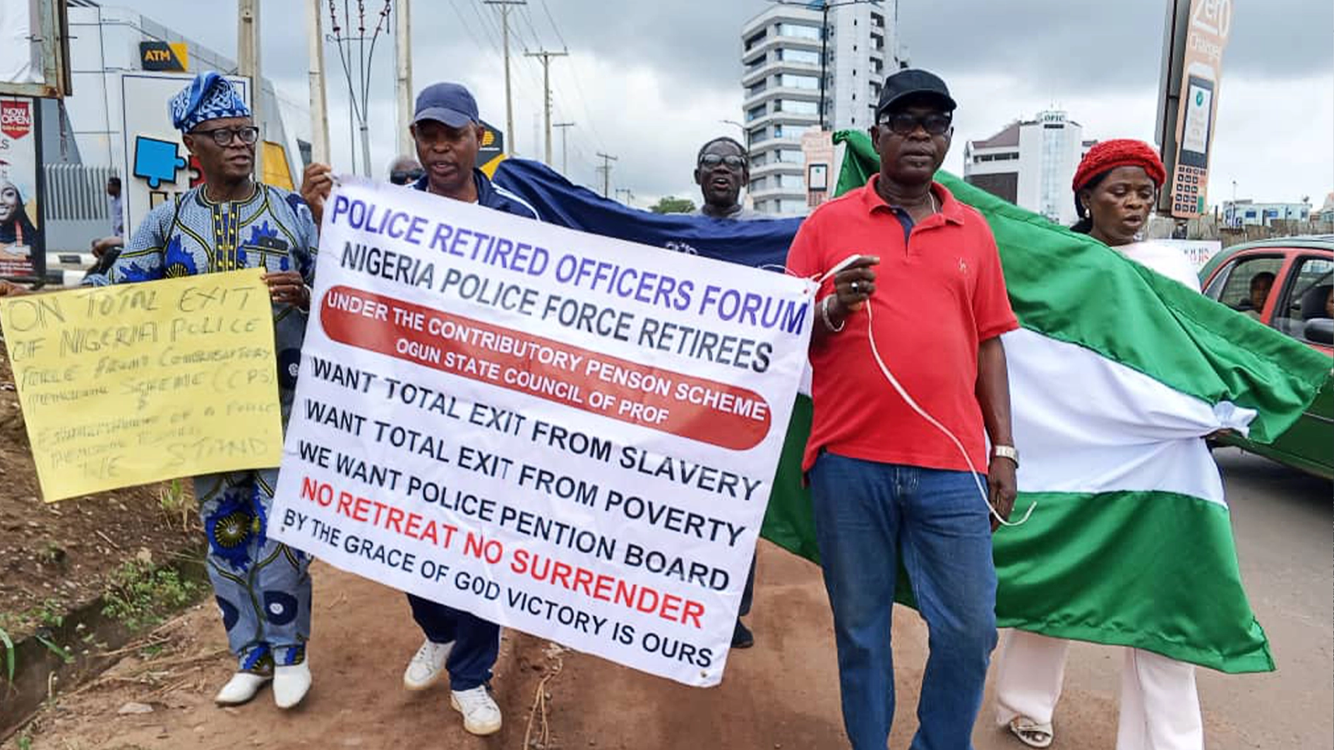 Protesting retired police officers yesterday