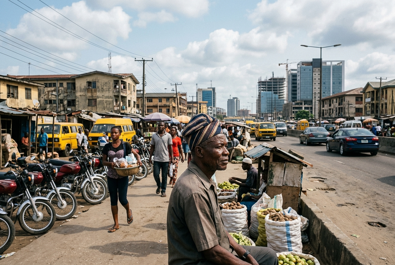 Why is Nigeria underdeveloped? Nigerian market activity showing the contrast between economic growth, poverty and a weak naira