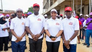 Registrar/Chief Executive, Aniedi Amos (left); Vice President, Francis Olawale; Immediate Past President, Funmi  Ekundayo and  Honourary Treasurer, Onyekachi Uko, all from the Institute of Chartered Secretaries and Administrators of Nigeria (ICSAN), during the ICSAN@60 Walk for Life held in Lagos.