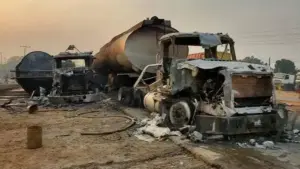 Burnt fuel tanker