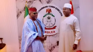 Oba Oluseyi Adediran and Chairman and Chief Executive Officer of the NDLEA, Brigadier-General Mohamed Buba Marwa (retd.)
