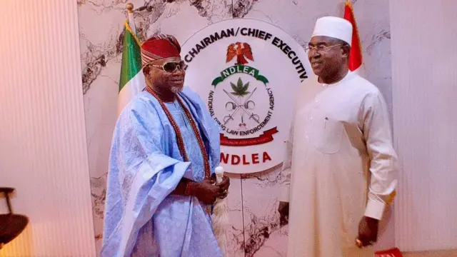 Oba Oluseyi Adediran and Chairman and Chief Executive Officer of the NDLEA, Brigadier-General Mohamed Buba Marwa (retd.)