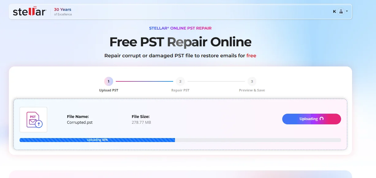 Upload the damaged PST File