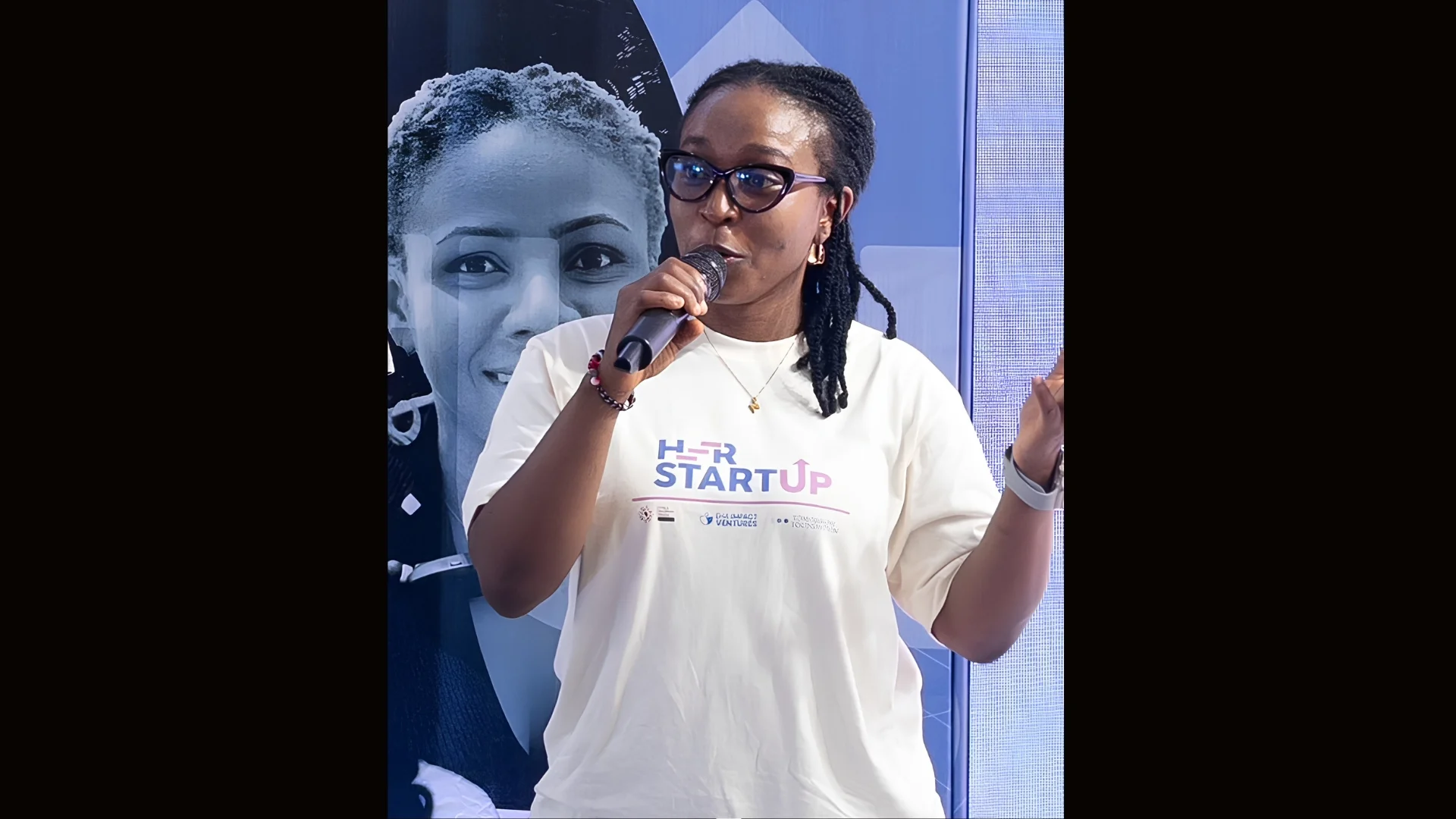 Wheapadu Emmanuel of Eki Technologies delivering her pitch at Her Startup accelerator