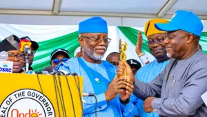 Governor Lucky Aiyedatiwa receiving his award