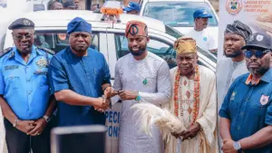 CP Tijani (left); LSSTF boss, Dr Ogunsan; Executive Chairman, Agege Local Council, Hon. Vinod Obasa; Olu of Agege, Oba Kamila Oyedeji; Vice Chairman, Agege LGA, Hon. Adewale Azeez and Director, Admin, LSSTF, Mr Adegbola Lewis during during the event …yesterday