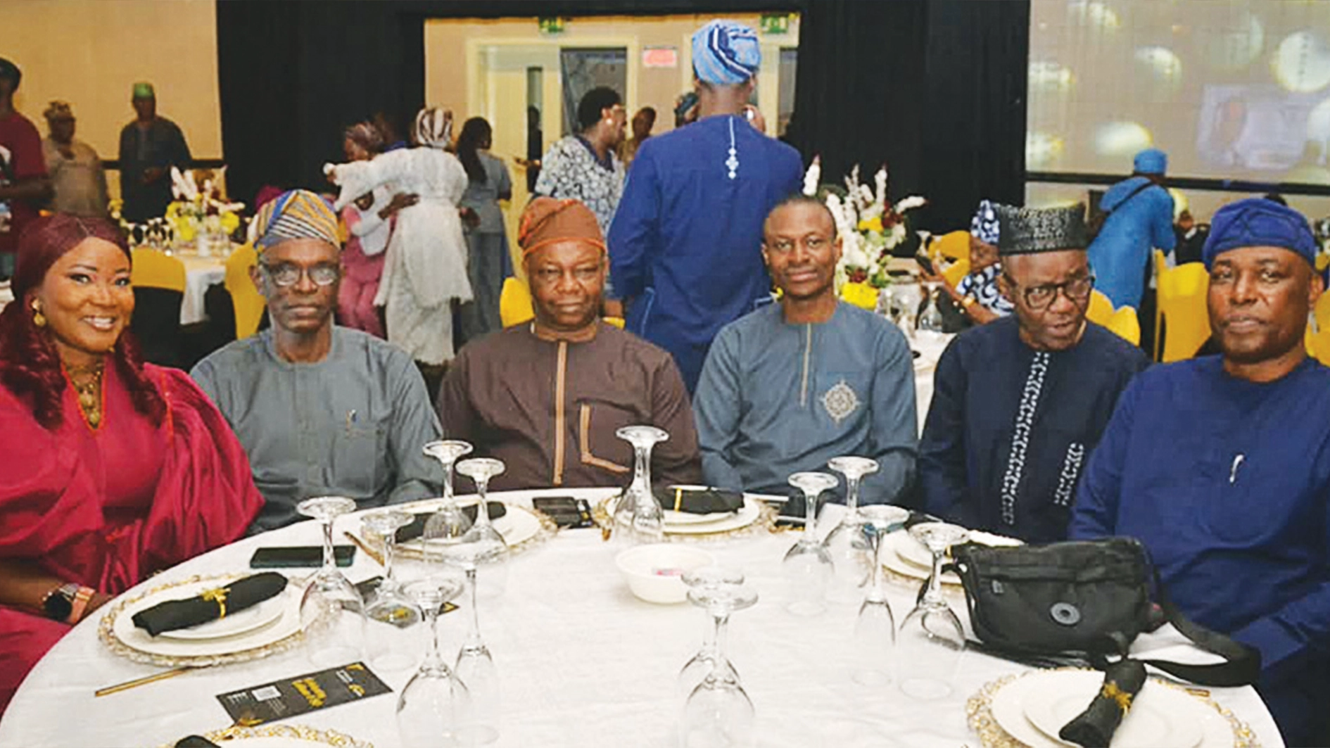 Master of Ceremonies for the event, Anike Adefunke Treasure (left); Editor, Saturday Tribune, Dr Lasisi Olagunju; Columnist, Nigerian Tribune, Dr Festus Adedayo; Editor, The Guardian, Dr Femi Adekoya; former Editor, Sunday Guardian, Fred Ohwahwa; and former Managing Director/Editor-in-Chief, The Guardian, Martins Oloja at the event.