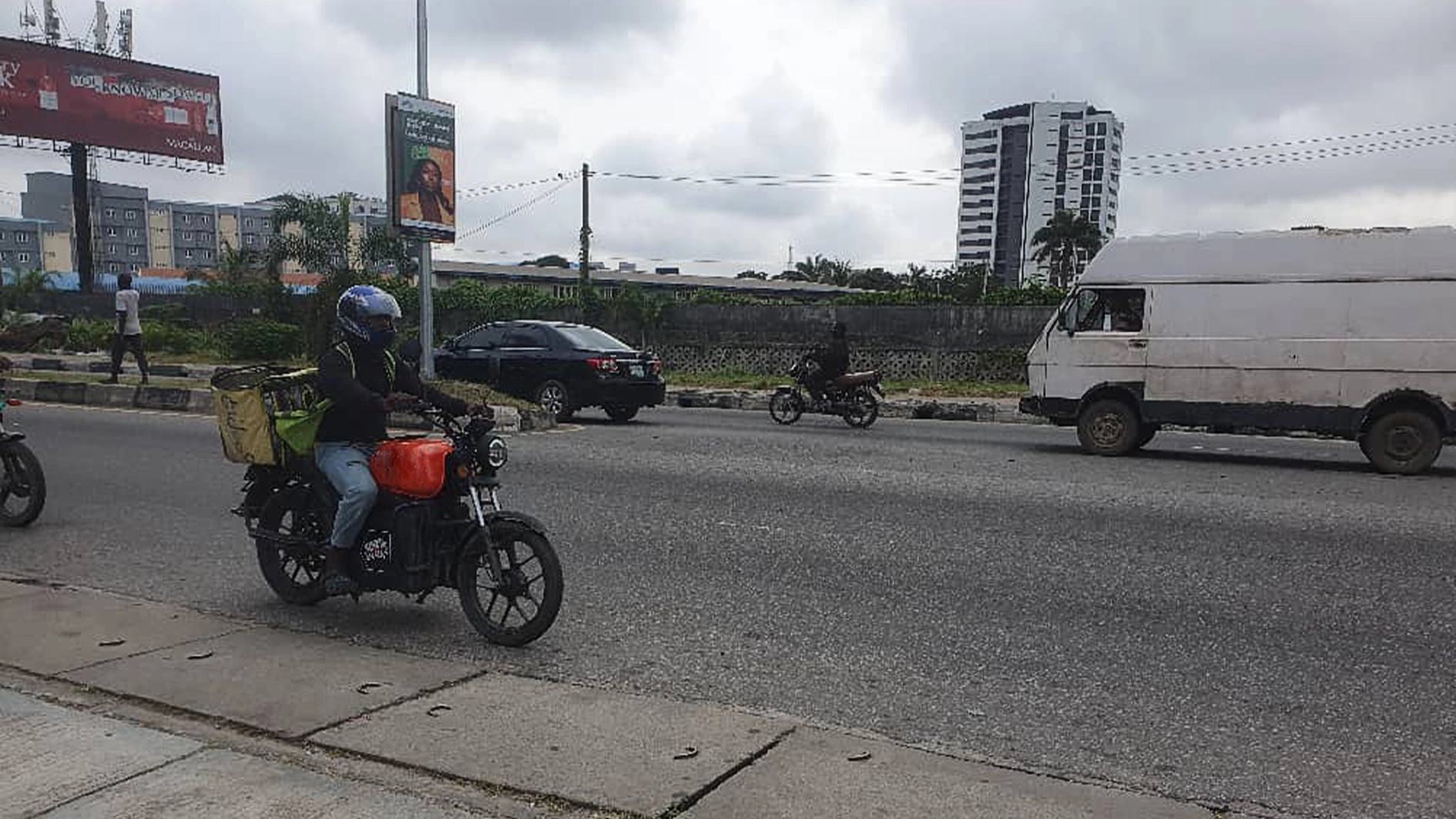 A dispatch rider on duty in Victoria Island, Lagos. PHOTO CREDIT: David Meshioye