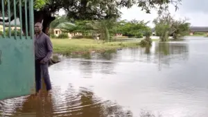 Flooded Rumuakpara community secondary school Mkpolu in ObioAkpor Local Council of Rivers State.