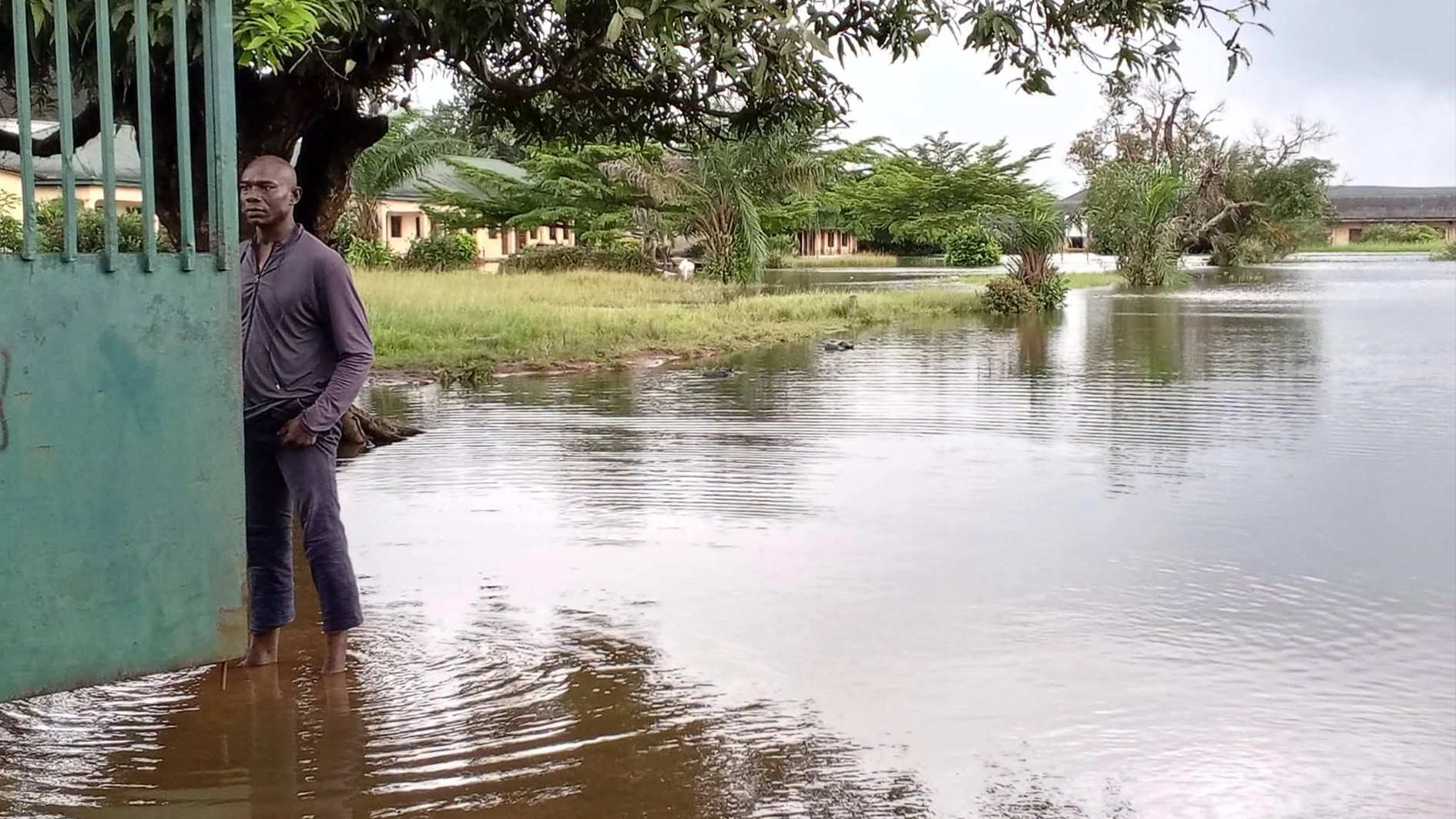 Flooded Rumuakpara community secondary school Mkpolu in ObioAkpor Local Council of Rivers State.