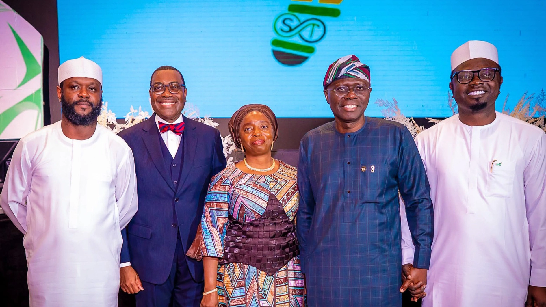 Colloquium Convener, Seyi Tinubu (left); former President of the African Development Bank Group, Dr Akinwumi Adesina; wife of Lagos State Governor, Dr Ibijoke Sanwo-Olu; Governor Babajide Sanwo-Olu; and Minister of Youth Development, Olawande Ayodele, during the Seyi Tinubu Colloquium themed: “Shaping The Future Together” in Lagos, yesterday.