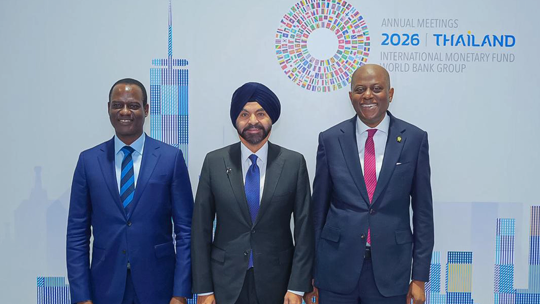 Minister of Finance and Coordinating Minister of the Economy, Mr Taiwo Oyedele (left); World Bank President, Mr Ajay Banga; and Governor of the Central Bank of Nigeria (CBN), Mr Olayemi Cardoso, following the Nigerian delegation’s strategic engagements with the World Bank Chief, yesterday on the sidelines of the Annual Meetings of the International Monetary Fund (IMF) and the World Bank, being held in Bangkok, Thailand.