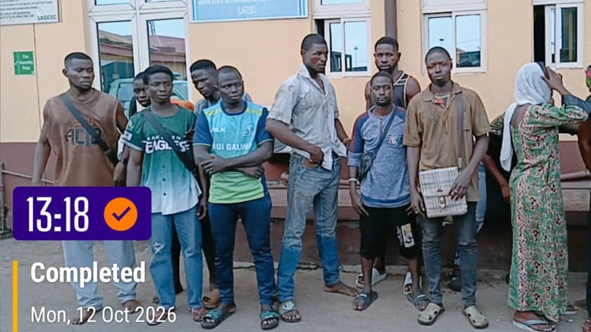 Suspects paraded for illegal street trading yesterday.