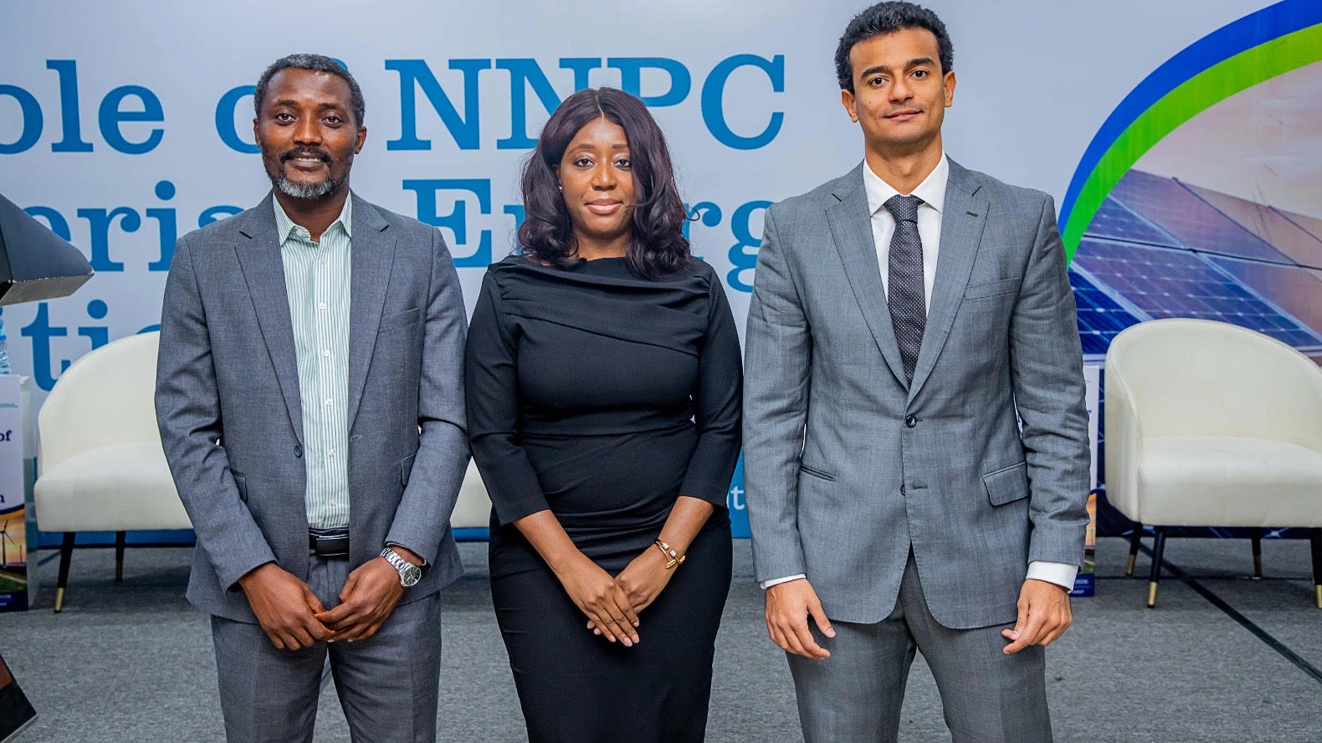Executive Director, Inclusive and Sustainable Development Research Centre (ISDRC), Olusola Omoju (left); Country Manager, Natural Resource Governance Institute (NRGI), Tengi George-Ikoli, and Executive Director, Centre for Energy, Finance and Development (CEFD), Nicolas Lippolis during a stakeholder engagement on the role of NNPC in Nigeria’s energy transition, organised by ISDRC, CEFD and NRGI in Abuja.