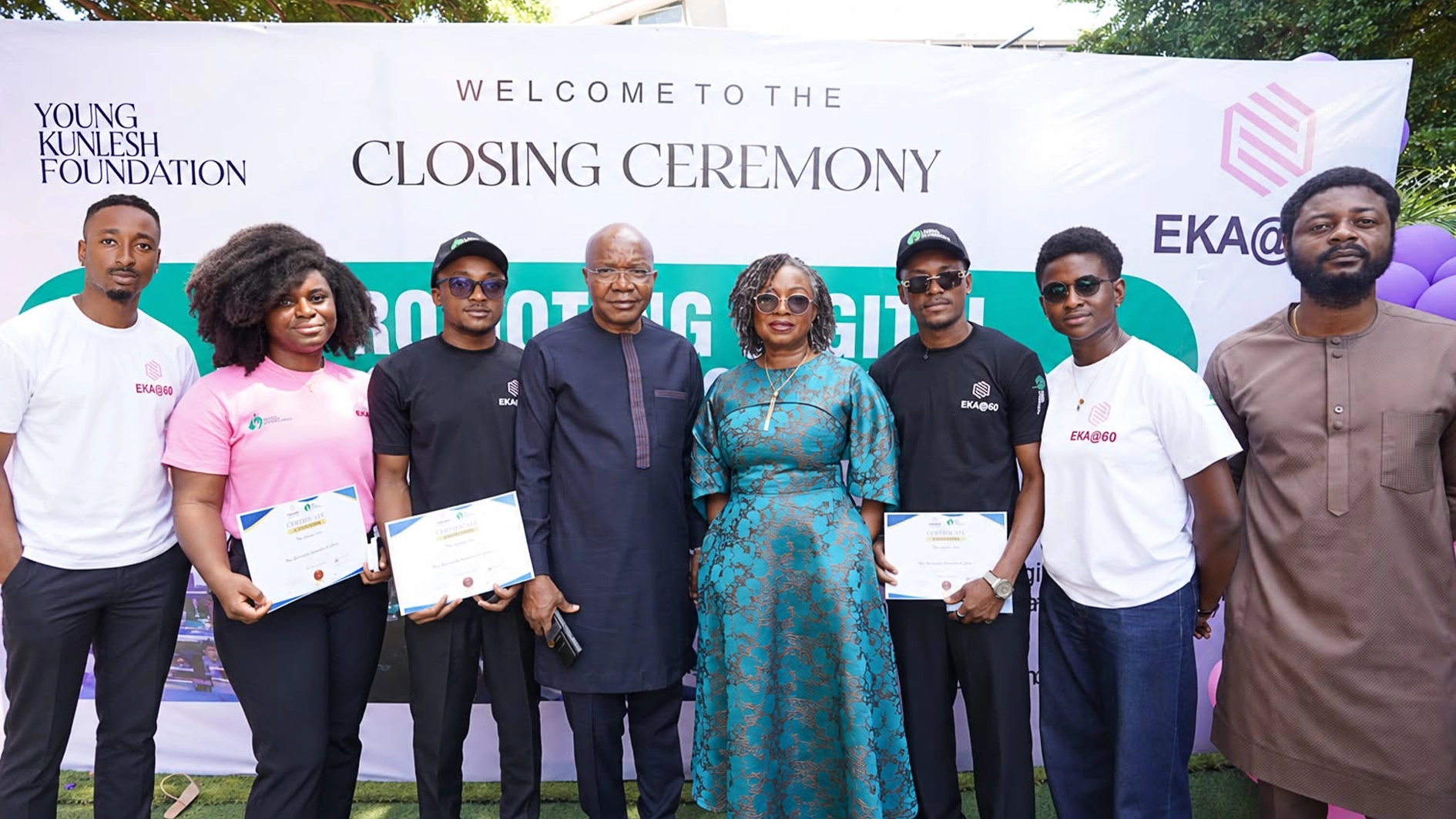 L-R Mr Chukwuebuka Okoro; Ms Nnesochi Okoro; Mr Itoro Udoyepo; Mr Mutiu Sunmonu; Mrs Eka Sunmonu, Founder Living Afresh Foundation; Mr Ubong Udoyepo; Ms Ifeoma Oluwapelumi Okoro; Mr David Okoro