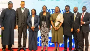 President and Chairman of the Governing Council, CIoD Nigeria, Adetunji Oyebanji (left); CEO, Open Access Data Centres (OADC), Dr Ayotunde Coker; Chairperson, African Risk Capacity Limited, Ms Cecilia Akintomide; Chief Legal Officer, SIFAX Group, Mrs Jesuyemi Odeyemi; Vice Chair, NBA-SBL, Mrs Ayoyinka Olajide-Awosedo; CEO, Ubulu Africa, Dr Odiong Akpan, MCIoD; CEO, NGX Regulation Limited, Mr Olufemi Shobanjo; and Head, Trading and Product, NGX, Mr Abimbola Babalola at the Corporate Governance Triangle Annual Corporate Governance Colloquium 2026, held in Lagos, recently