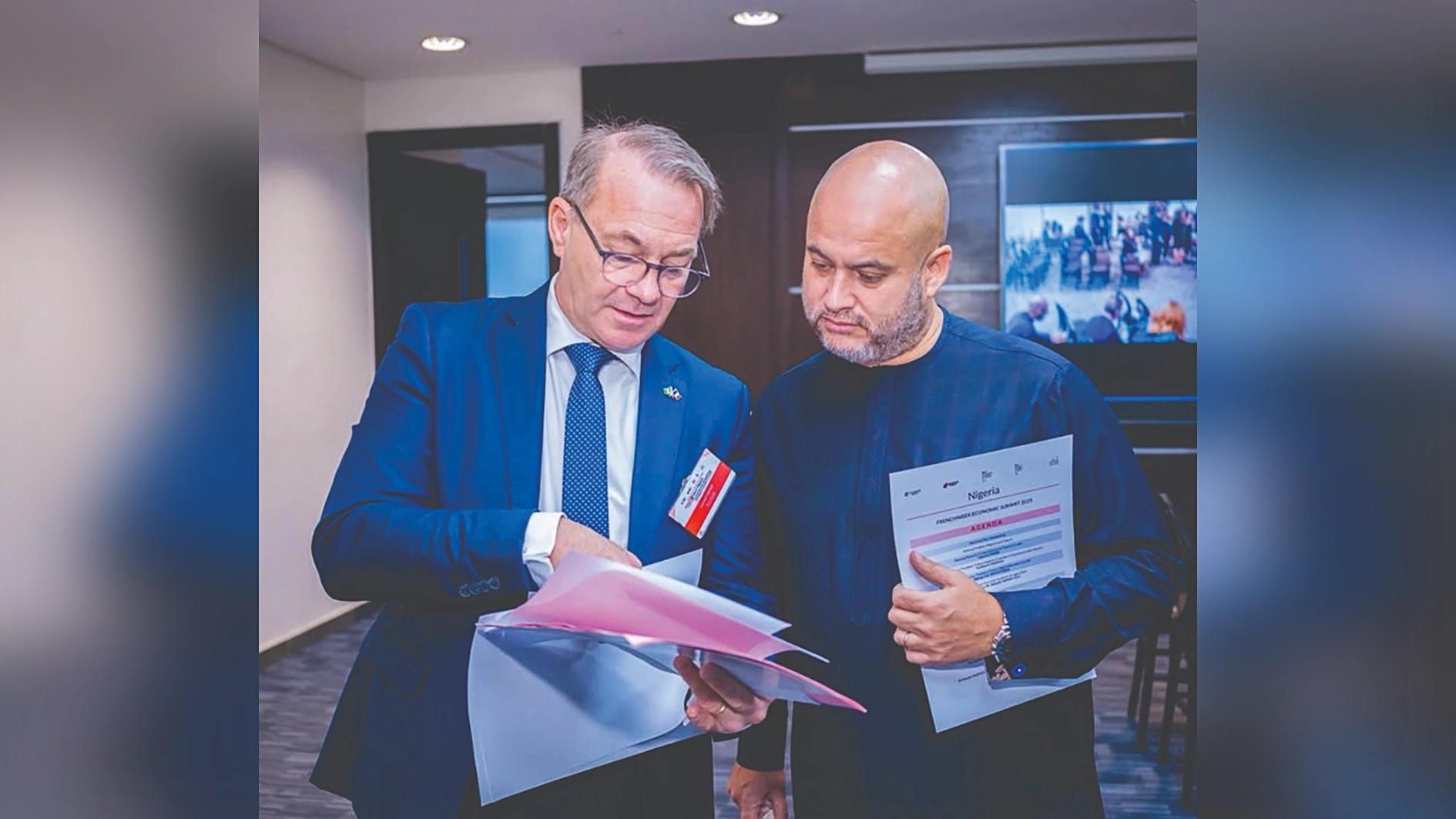 The Consul General of France in Lagos, Laurent Favier (left), and President, Franco-Nigerian Chamber of Commerce and Industry (FNCCI), Guillaume Niarfeix, at the French Week press conference held in Lagos.