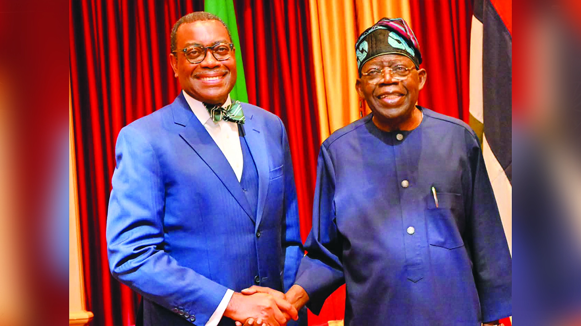 President Bola Tinubu (rght) with the former President of African Development Bank Group, Akinwumi Adeshina, at  the Presidential Villa, Abuja, yesterday
