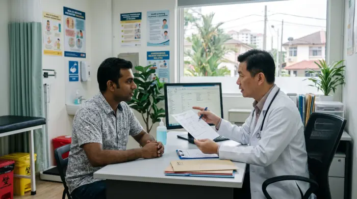 patient undergoing a routine blood pressure check b